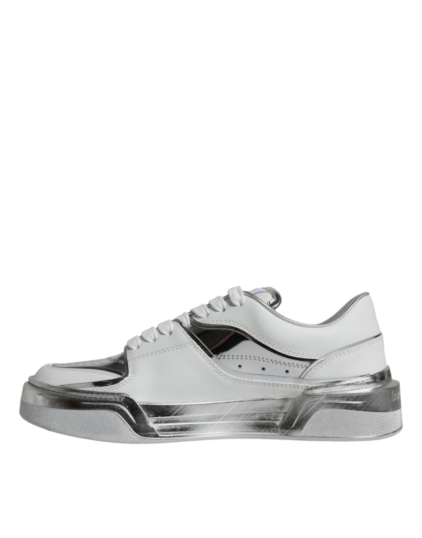 Dolce & Gabbana White Silver Leather Low Top Sneakers Shoes - SMARTMARTNZ