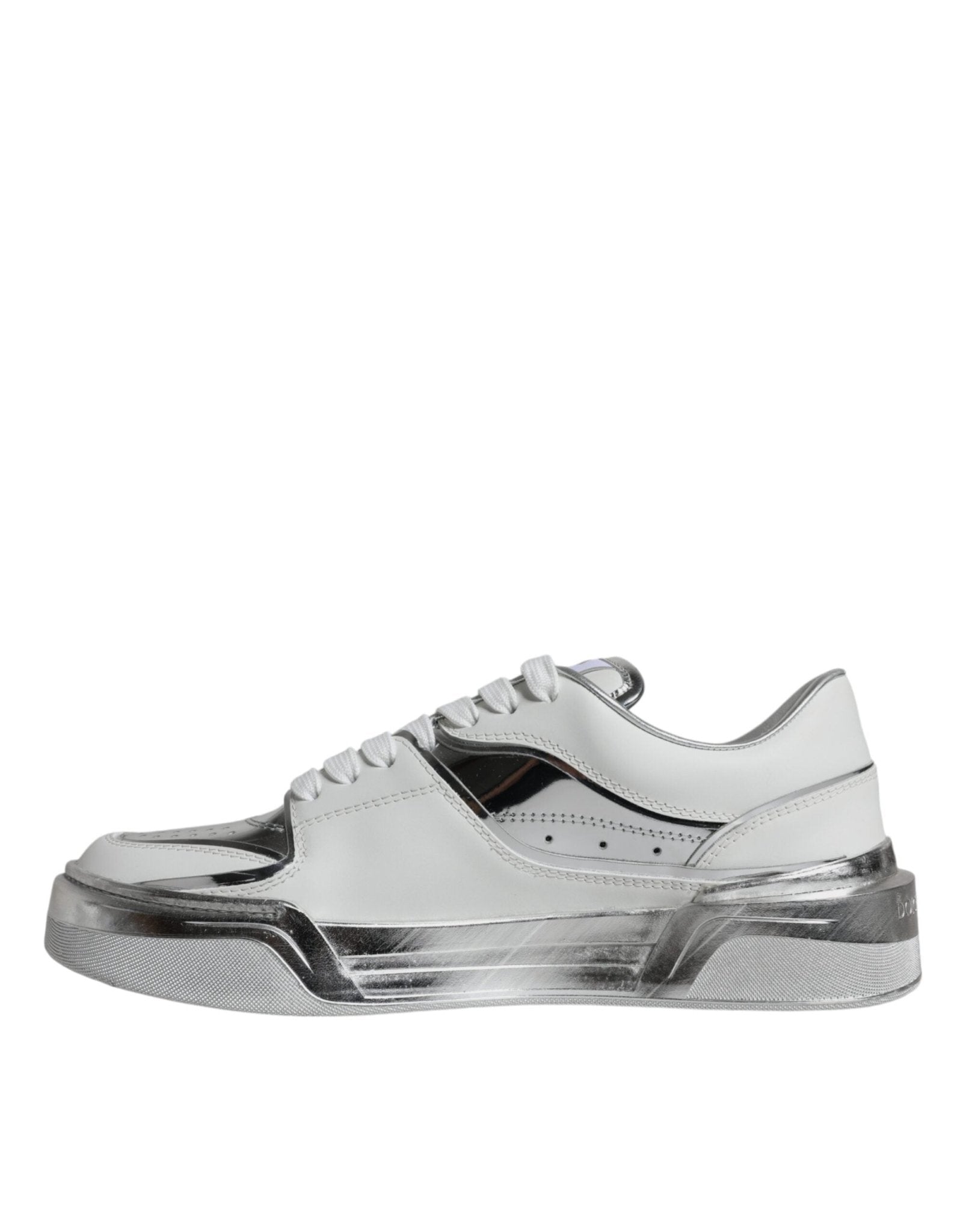 Dolce & Gabbana White Silver Leather Low Top Sneakers Shoes - SMARTMARTNZ