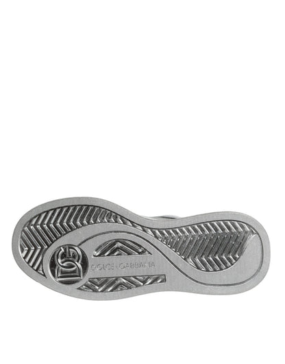 Dolce & Gabbana White Silver Leather Low Top Sneakers Shoes - SMARTMARTNZ