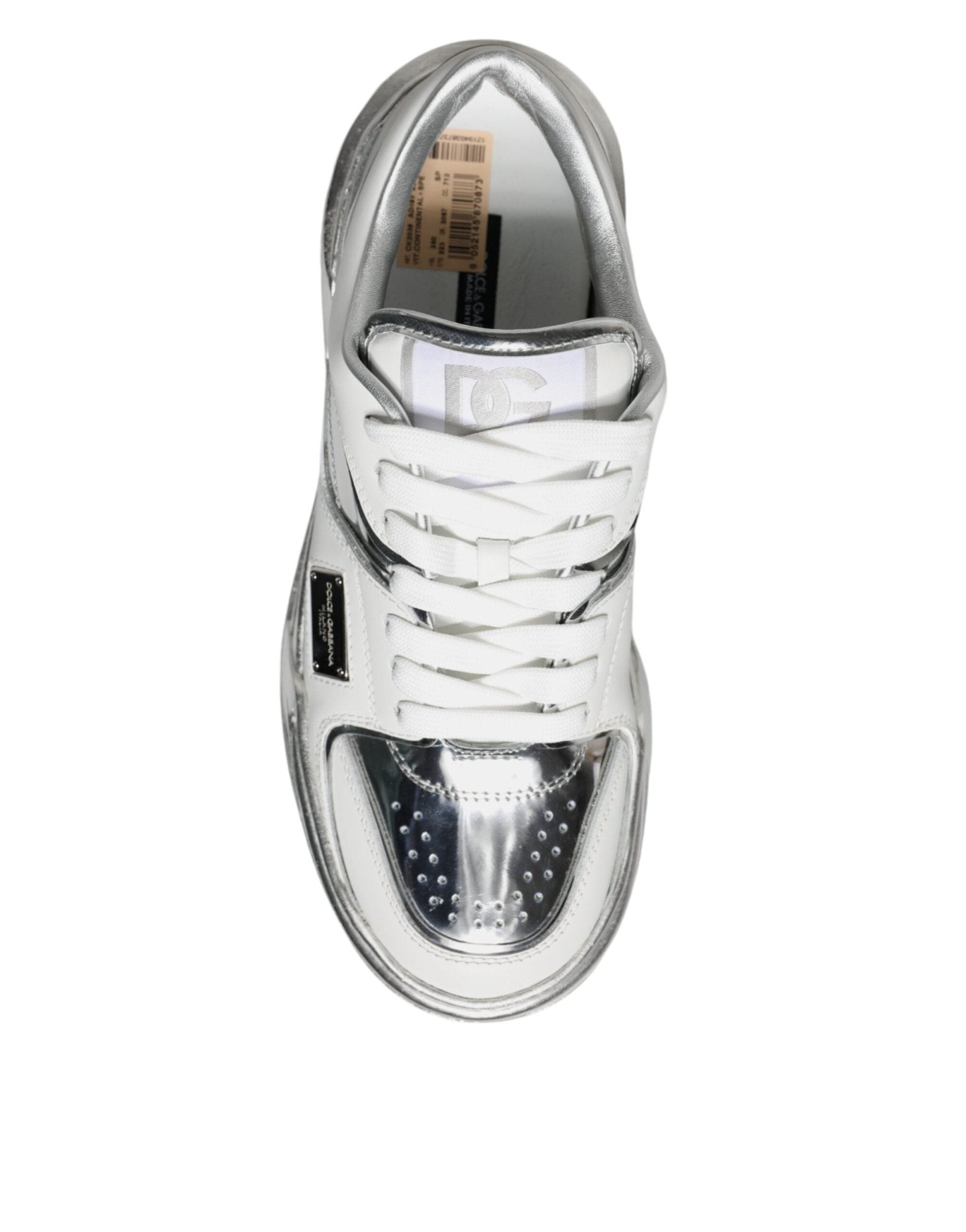 Dolce & Gabbana White Silver Leather Low Top Sneakers Shoes - SMARTMARTNZ