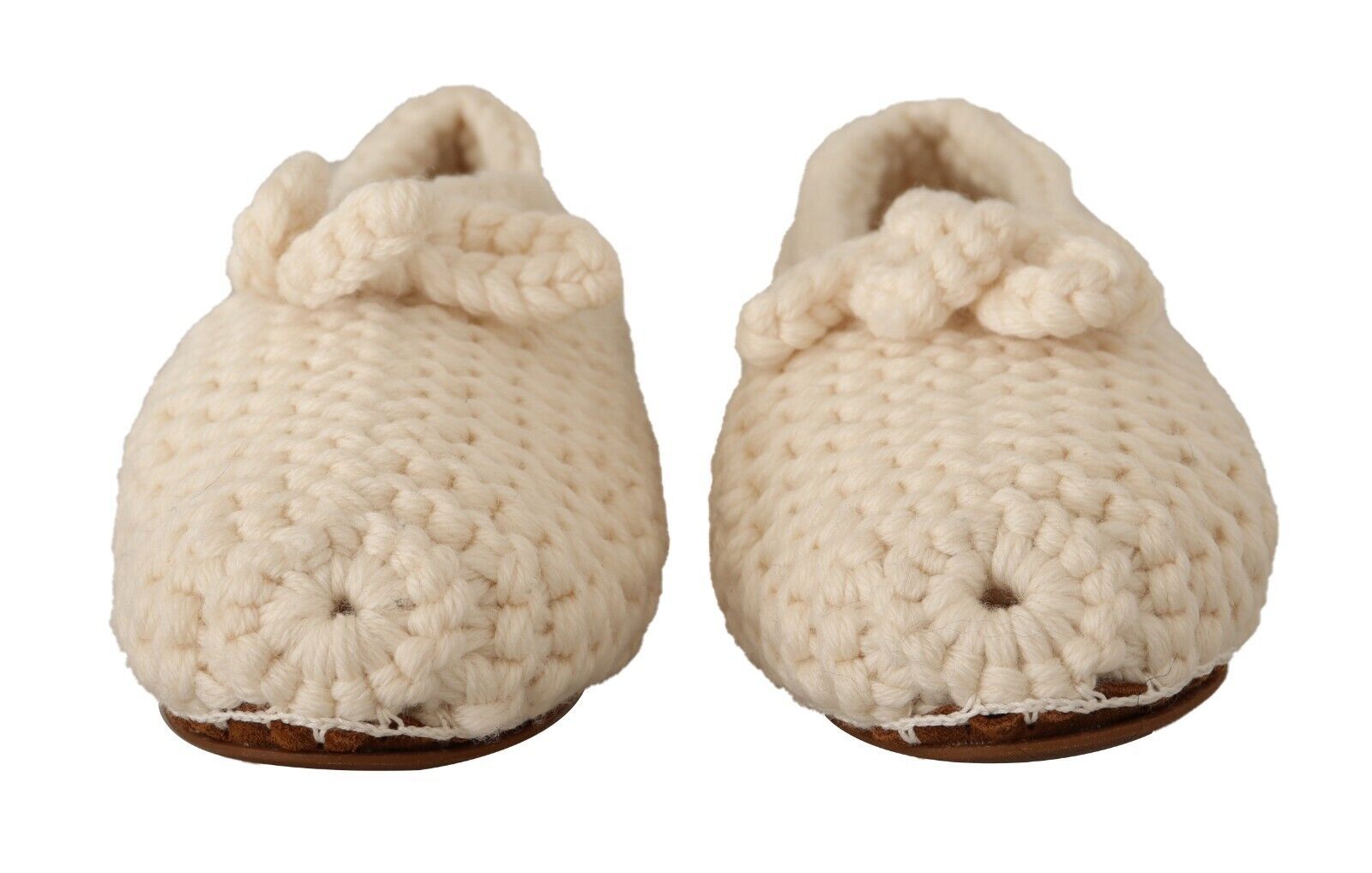 Dolce & Gabbana White Slip On Ballerina Flats Wool Knit Shoes - SMARTMARTNZ