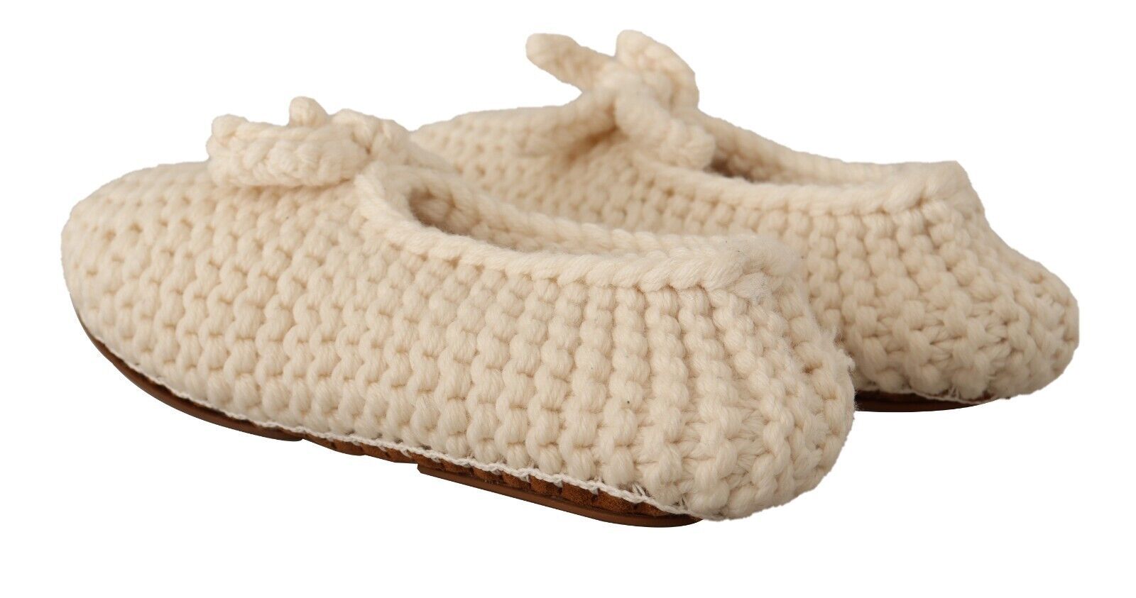 Dolce & Gabbana White Slip On Ballerina Flats Wool Knit Shoes - SMARTMARTNZ