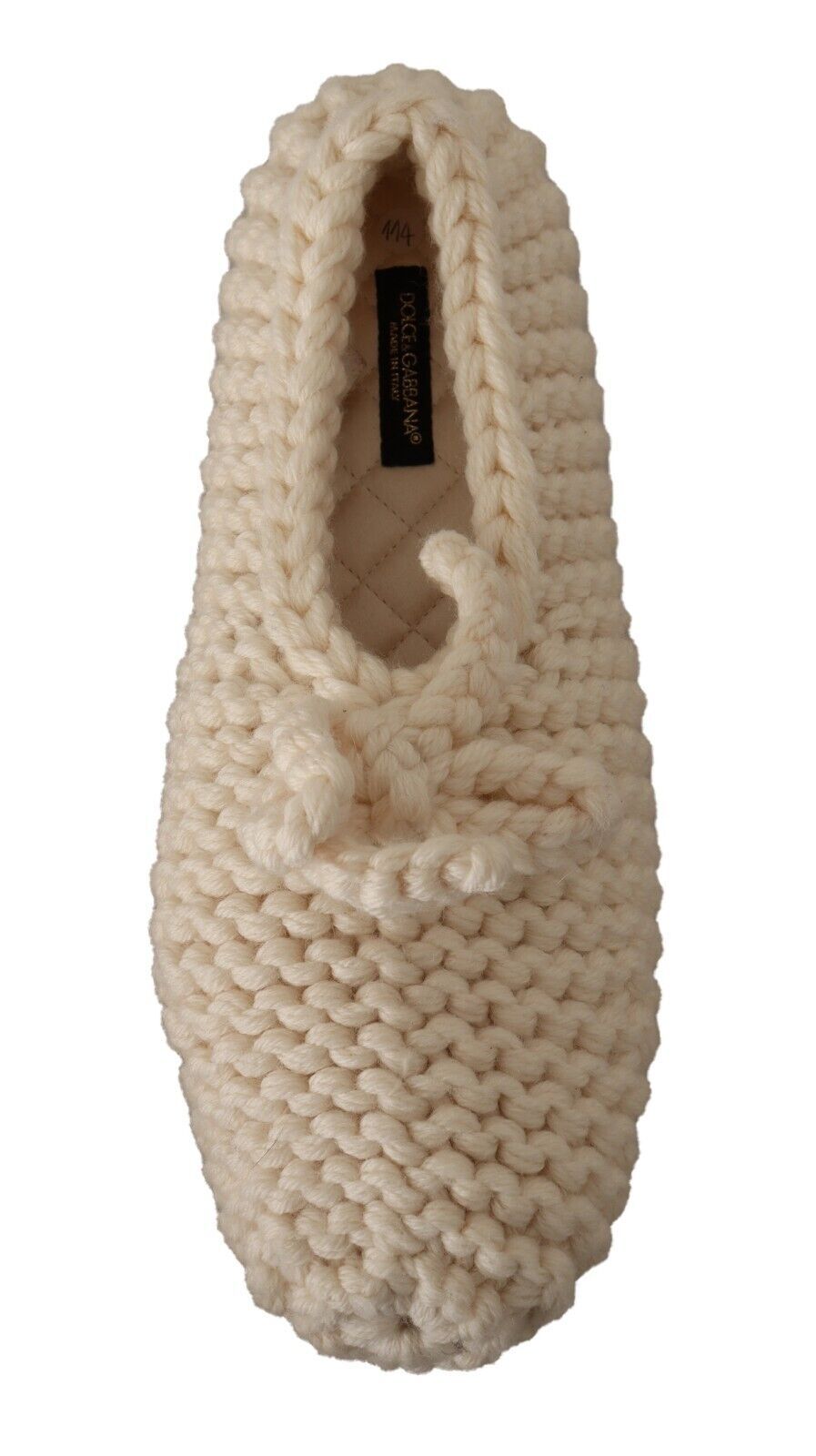 Dolce & Gabbana White Slip On Ballerina Flats Wool Knit Shoes - SMARTMARTNZ