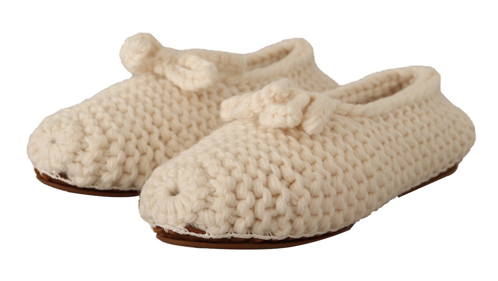 Dolce & Gabbana White Slip On Ballerina Flats Wool Knit Shoes - SMARTMARTNZ