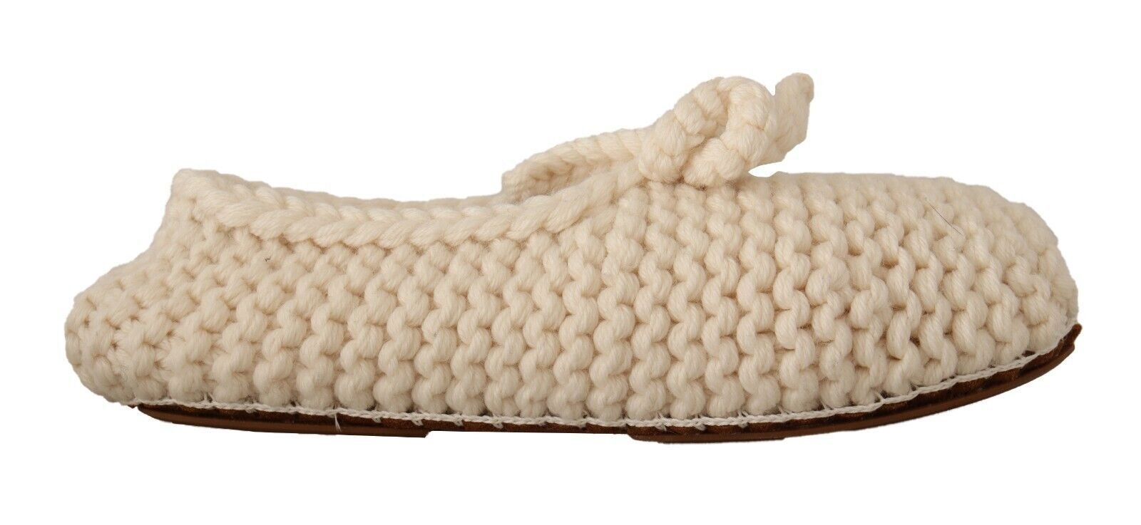 Dolce & Gabbana White Slip On Ballerina Flats Wool Knit Shoes - SMARTMARTNZ
