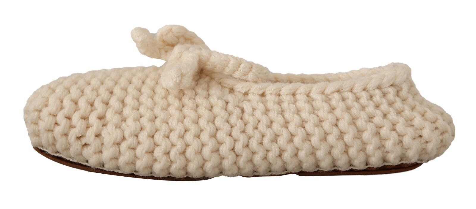 Dolce & Gabbana White Slip On Ballerina Flats Wool Knit Shoes - SMARTMARTNZ