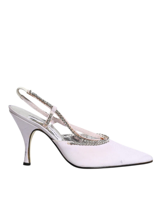 Dolce & Gabbana White Strass Crystal Slingbacks Pumps Shoes - SMARTMARTNZ