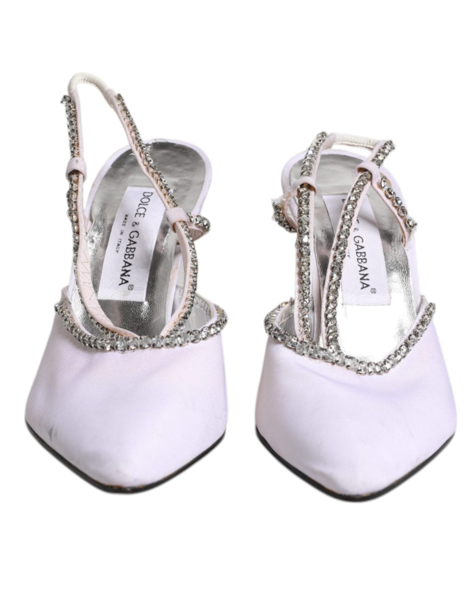 Dolce & Gabbana White Strass Crystal Slingbacks Pumps Shoes - SMARTMARTNZ