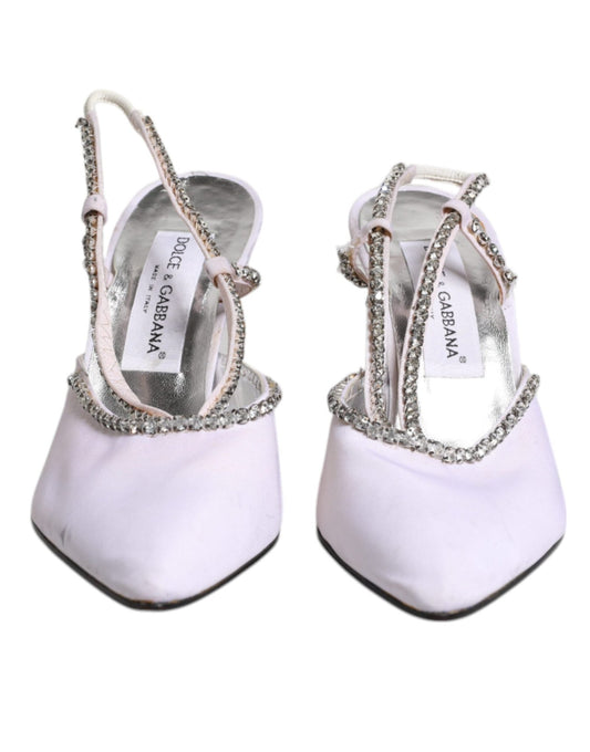 Dolce & Gabbana White Strass Crystal Slingbacks Pumps Shoes - SMARTMARTNZ