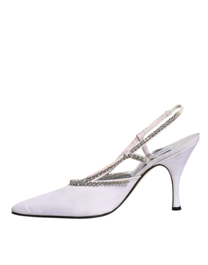 Dolce & Gabbana White Strass Crystal Slingbacks Pumps Shoes - SMARTMARTNZ