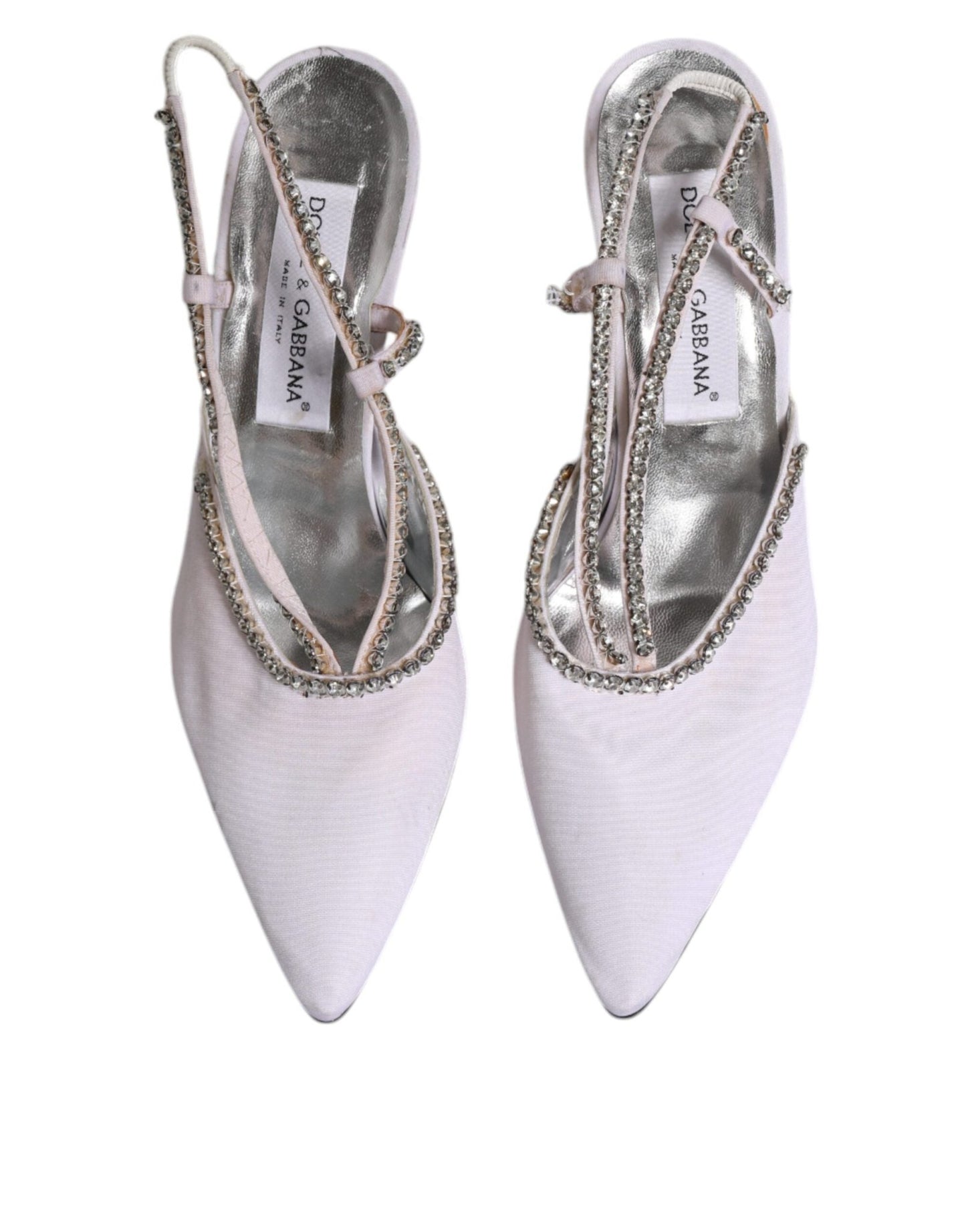 Dolce & Gabbana White Strass Crystal Slingbacks Pumps Shoes - SMARTMARTNZ