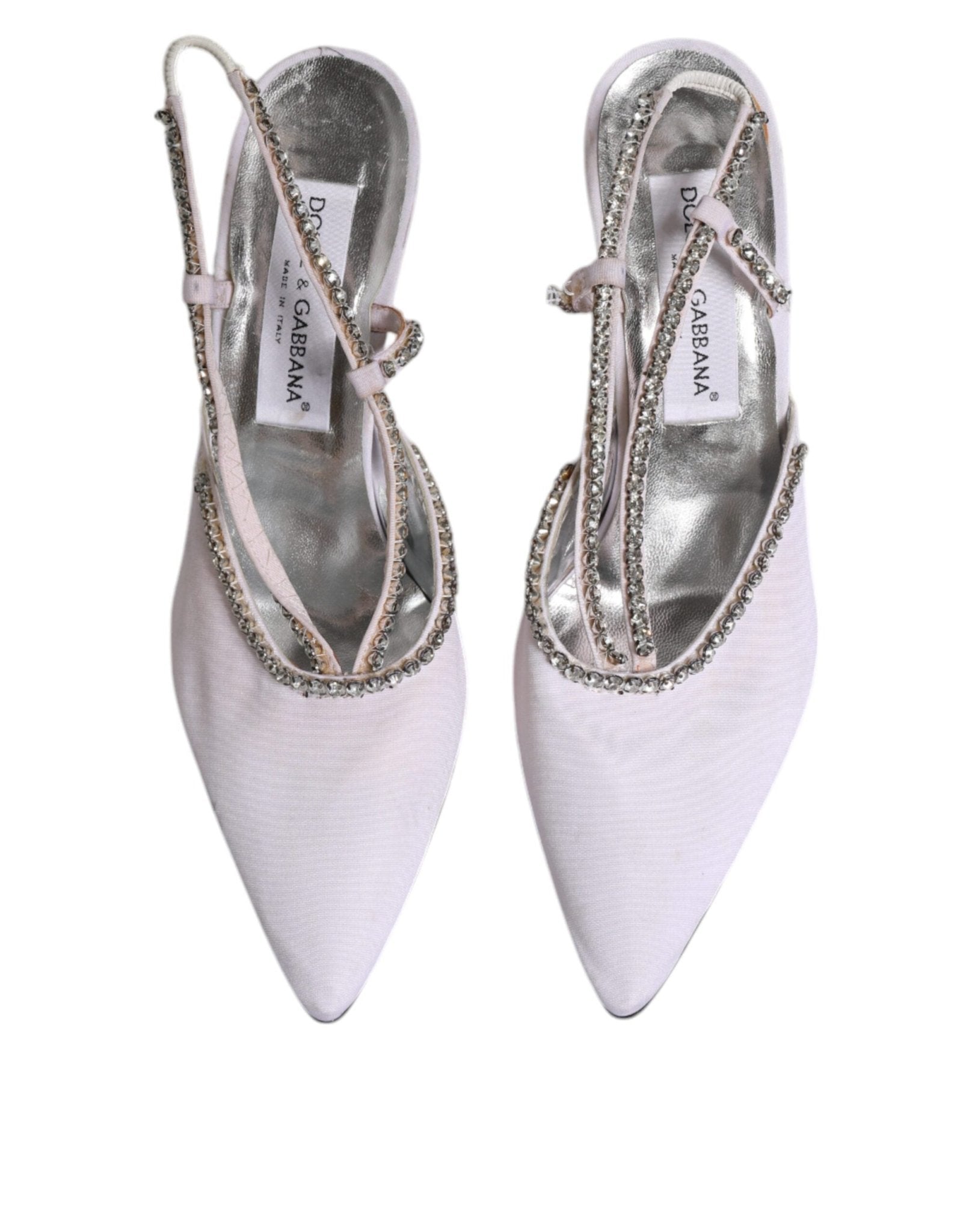 Dolce & Gabbana White Strass Crystal Slingbacks Pumps Shoes - SMARTMARTNZ