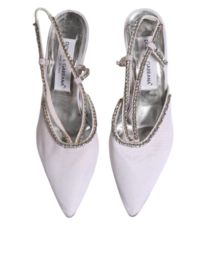 Dolce & Gabbana White Strass Crystal Slingbacks Pumps Shoes - SMARTMARTNZ