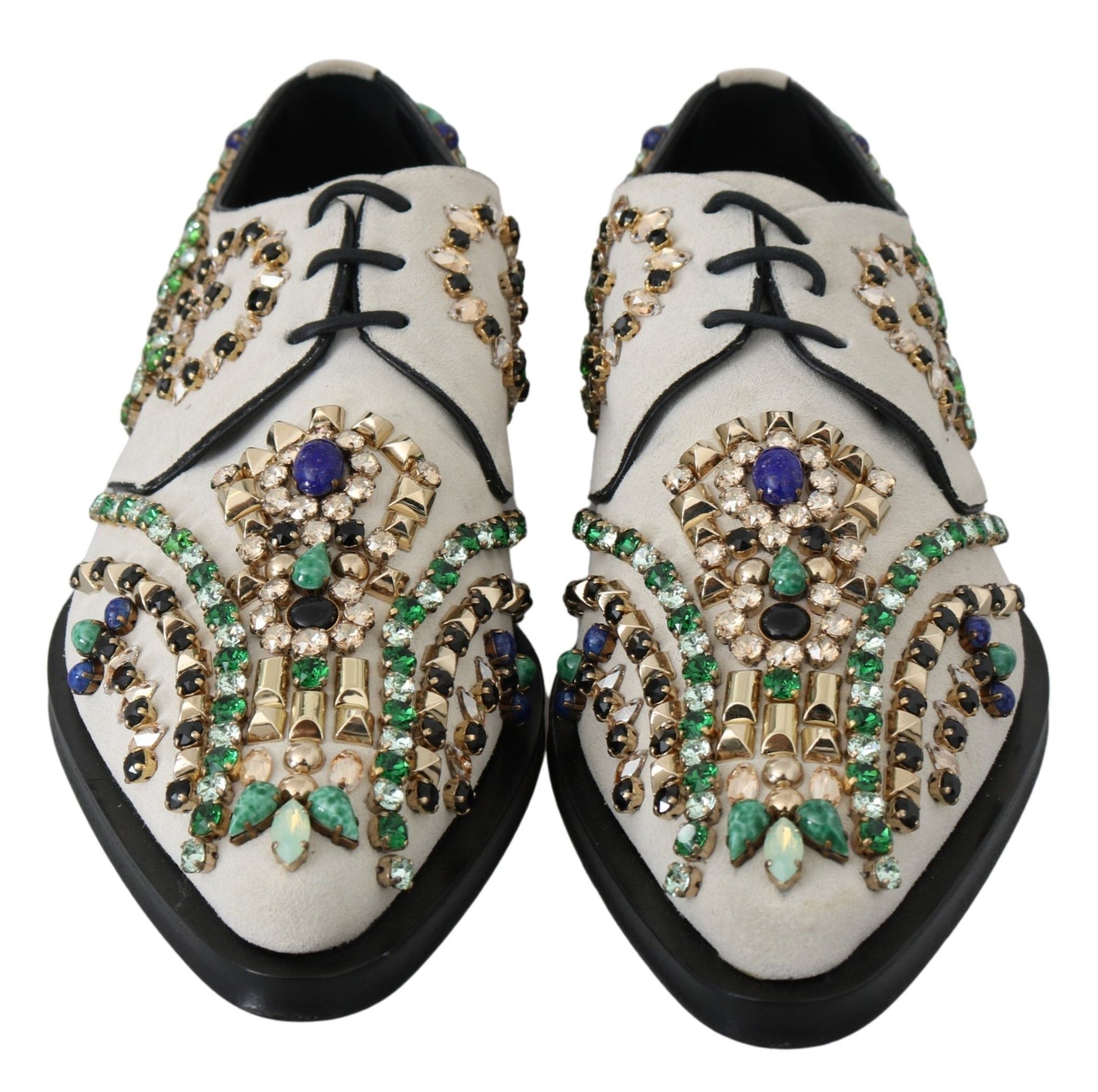 Dolce & Gabbana White Suede Crystal Dress Broque Shoes - SMARTMARTNZ