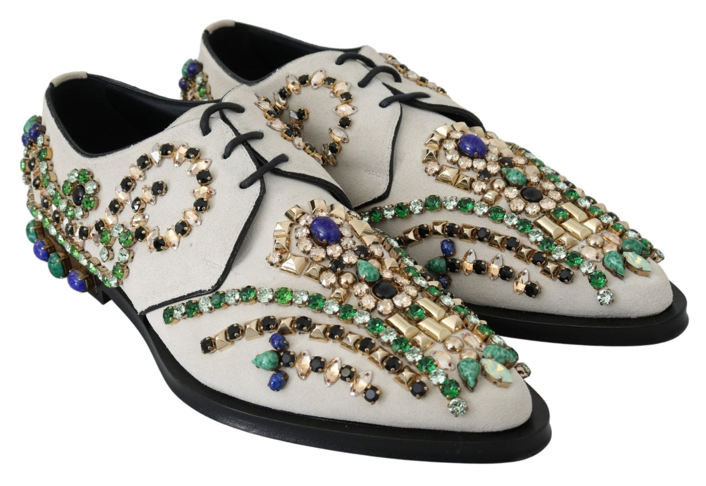 Dolce & Gabbana White Suede Crystal Dress Broque Shoes - SMARTMARTNZ