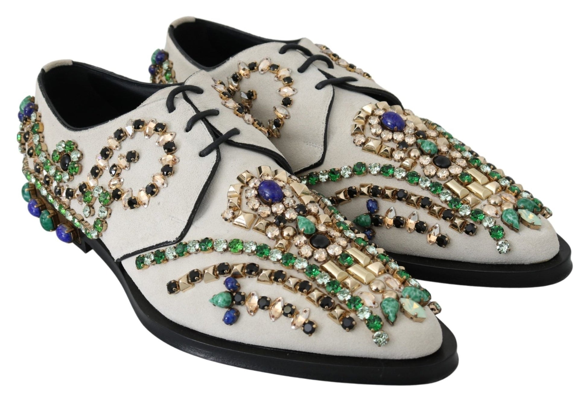 Dolce & Gabbana White Suede Crystal Dress Broque Shoes - SMARTMARTNZ