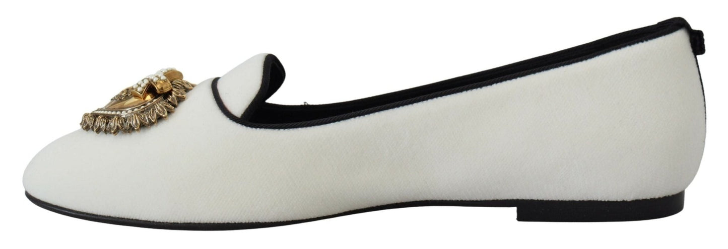 Dolce & Gabbana White Velvet Slip Ons Loafers Flats Shoes - SMARTMARTNZ