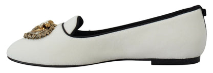 Dolce & Gabbana White Velvet Slip Ons Loafers Flats Shoes - SMARTMARTNZ