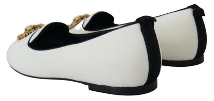 Dolce & Gabbana White Velvet Slip Ons Loafers Flats Shoes - SMARTMARTNZ