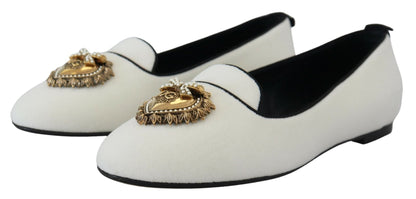 Dolce & Gabbana White Velvet Slip Ons Loafers Flats Shoes - SMARTMARTNZ