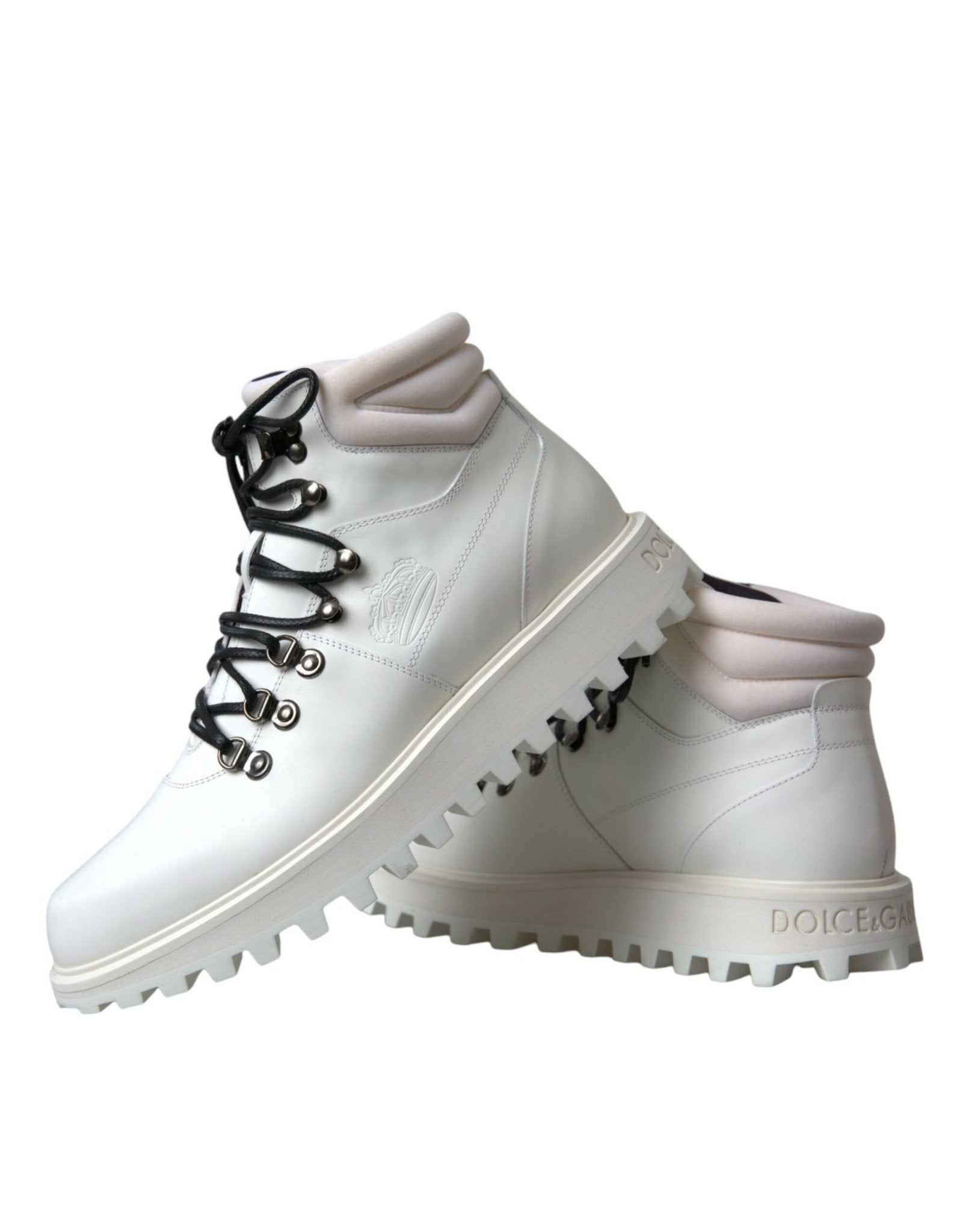 Dolce & Gabbana White Vulcano Trekking Men Ankle Boots Shoes - SMARTMARTNZ