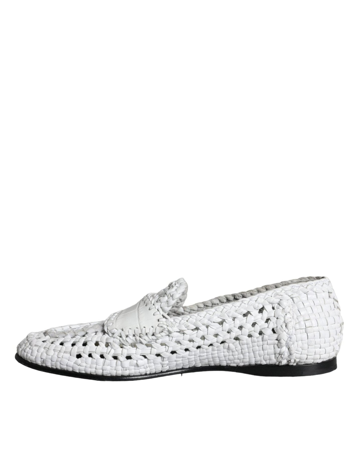 Dolce & Gabbana White Woven Leather Slip On Loafers Men Shoes - SMARTMARTNZ