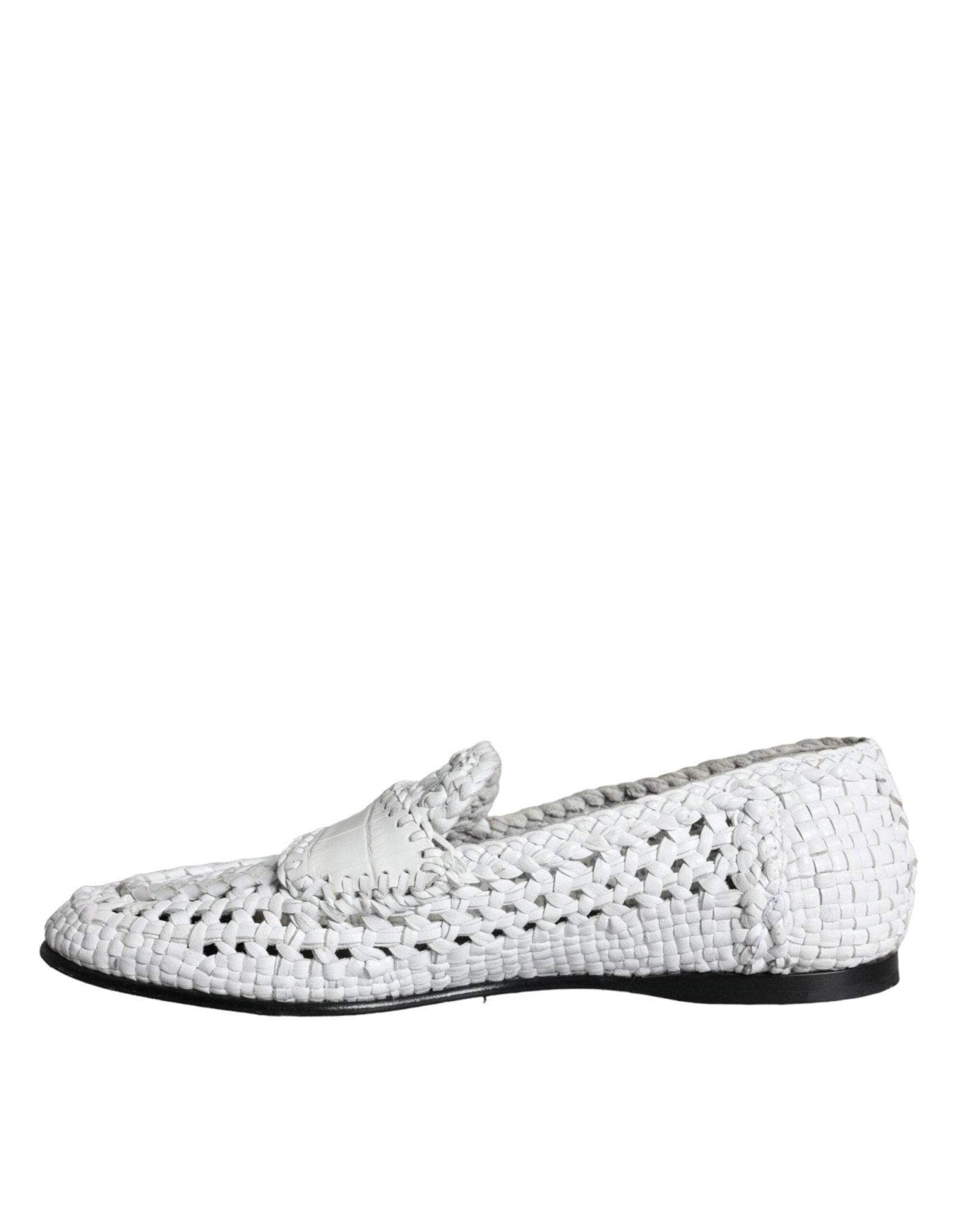 Dolce & Gabbana White Woven Leather Slip On Loafers Men Shoes - SMARTMARTNZ
