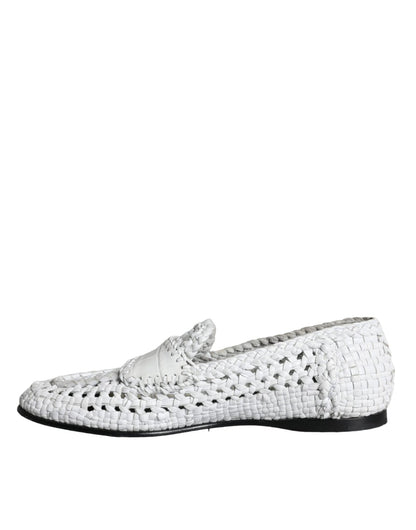 Dolce & Gabbana White Woven Leather Slip On Loafers Men Shoes - SMARTMARTNZ