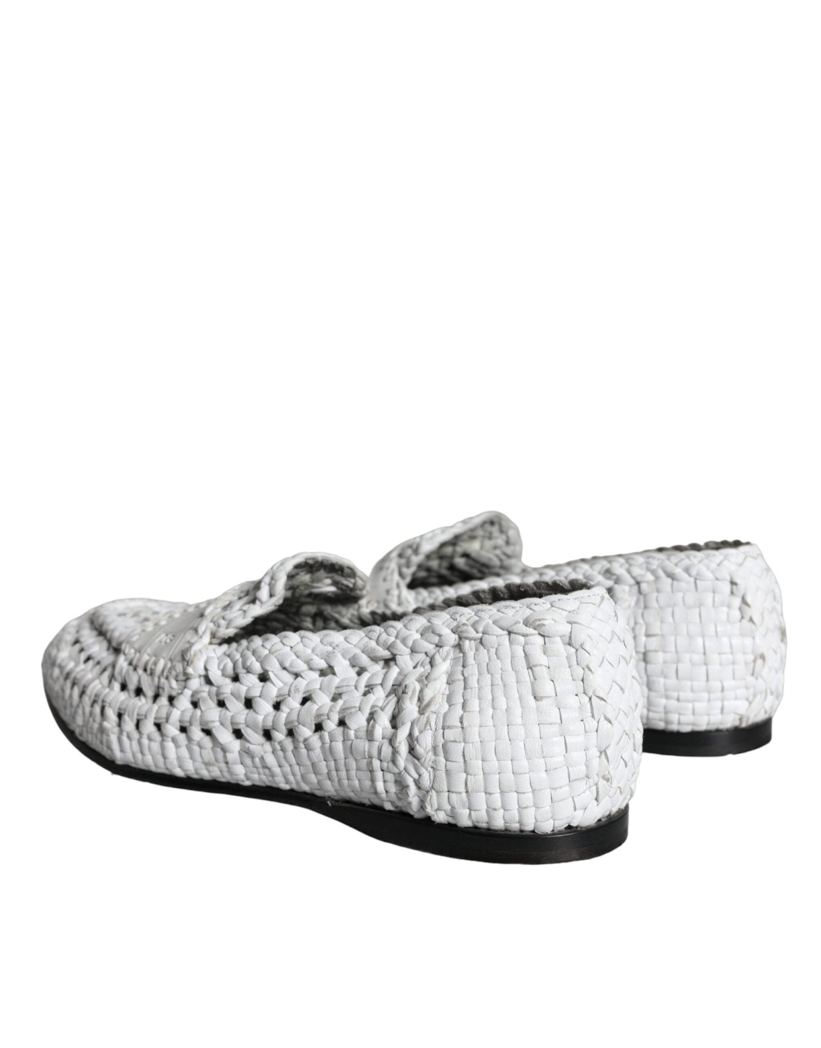 Dolce & Gabbana White Woven Leather Slip On Loafers Men Shoes - SMARTMARTNZ