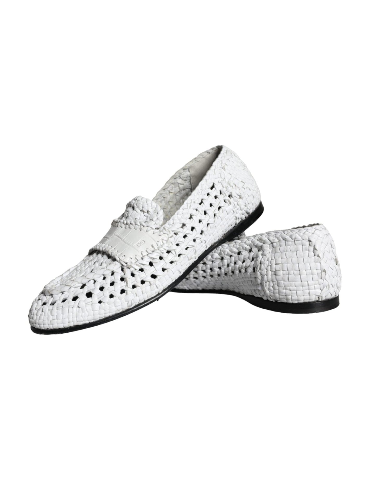 Dolce & Gabbana White Woven Leather Slip On Loafers Men Shoes - SMARTMARTNZ