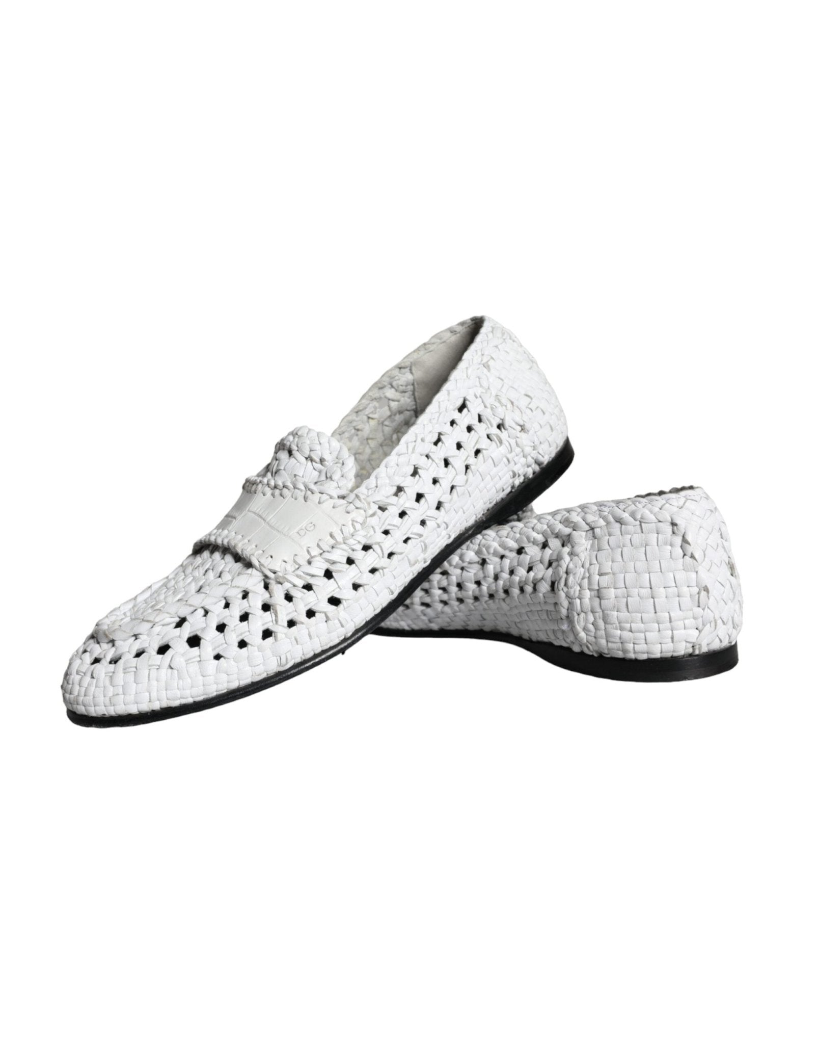Dolce & Gabbana White Woven Leather Slip On Loafers Men Shoes - SMARTMARTNZ