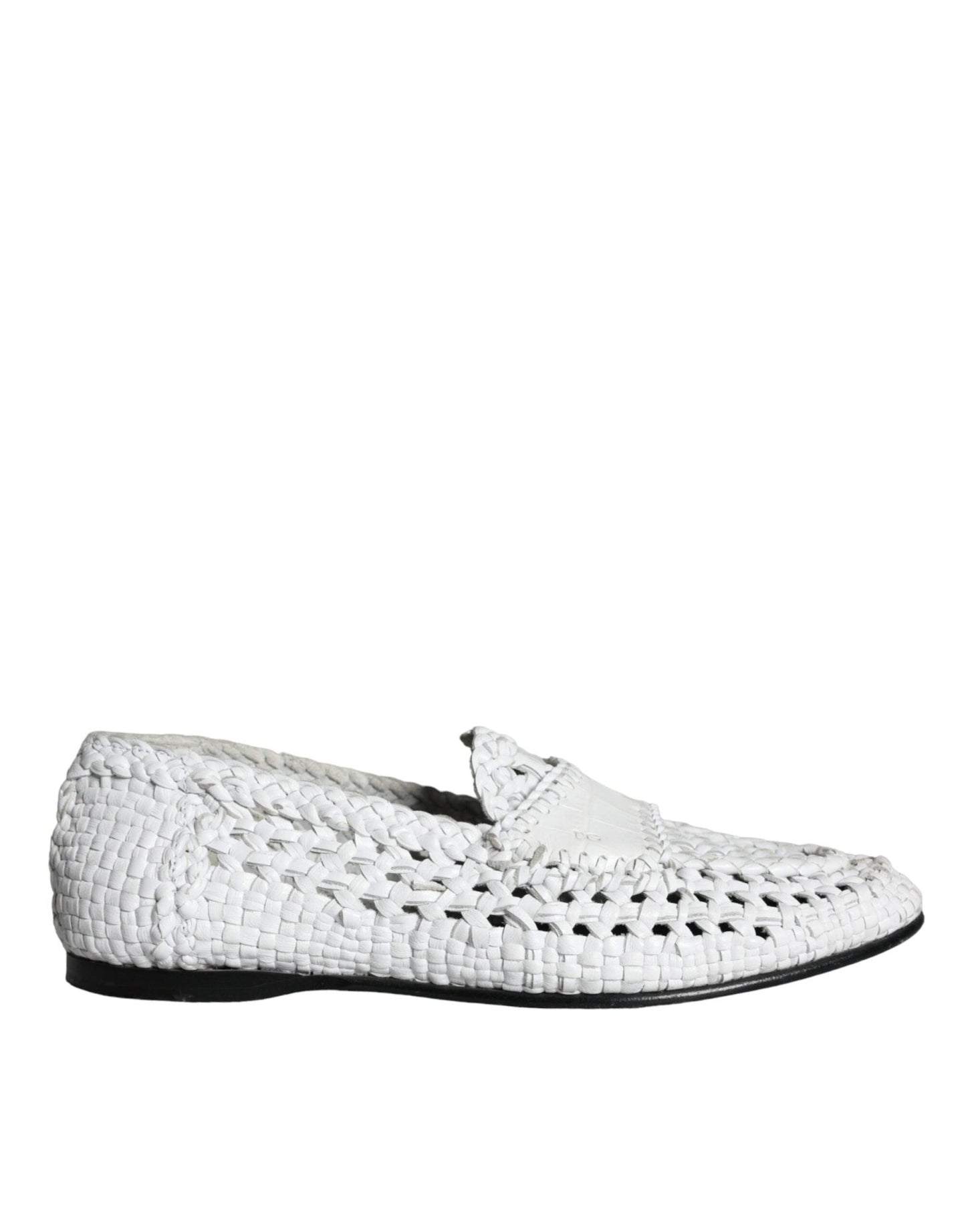 Dolce & Gabbana White Woven Leather Slip On Loafers Men Shoes - SMARTMARTNZ