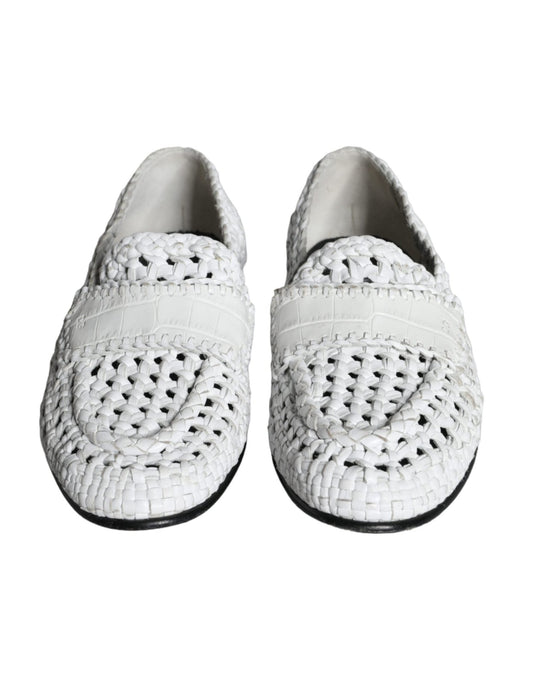 Dolce & Gabbana White Woven Leather Slip On Loafers Men Shoes - SMARTMARTNZ