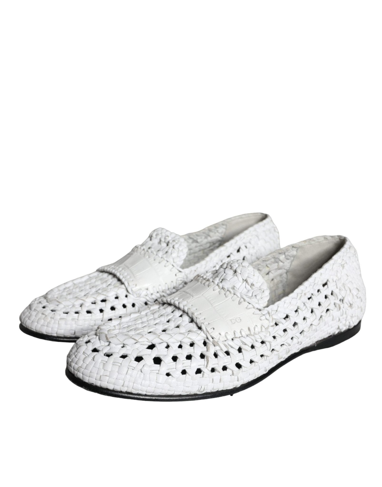 Dolce & Gabbana White Woven Leather Slip On Loafers Men Shoes - SMARTMARTNZ