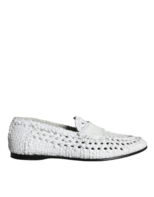 Dolce & Gabbana White Woven Leather Slip On Loafers Men Shoes - SMARTMARTNZ