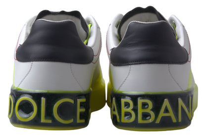 Dolce & Gabbana White Yellow Portofino Leather Sneakers Shoes - SMARTMARTNZ