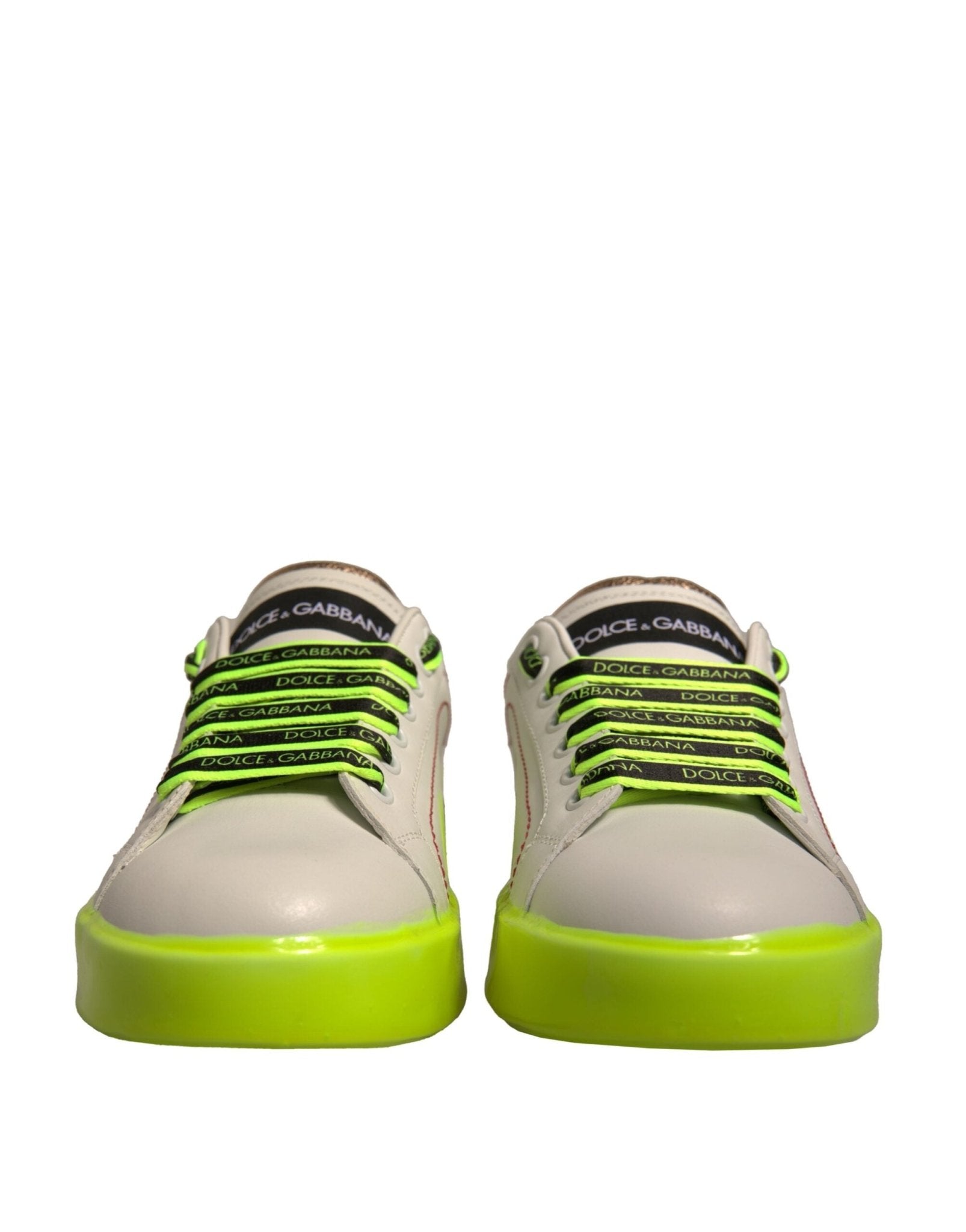 Dolce & Gabbana White Yellow Portofino Leather Sneakers Shoes - SMARTMARTNZ