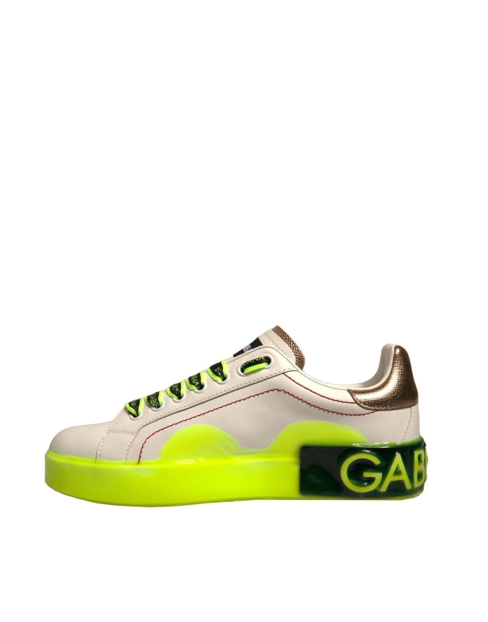 Dolce & Gabbana White Yellow Portofino Leather Sneakers Shoes - SMARTMARTNZ