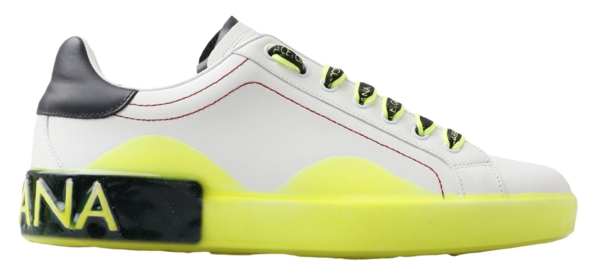 Dolce & Gabbana White Yellow Portofino Leather Sneakers Shoes - SMARTMARTNZ