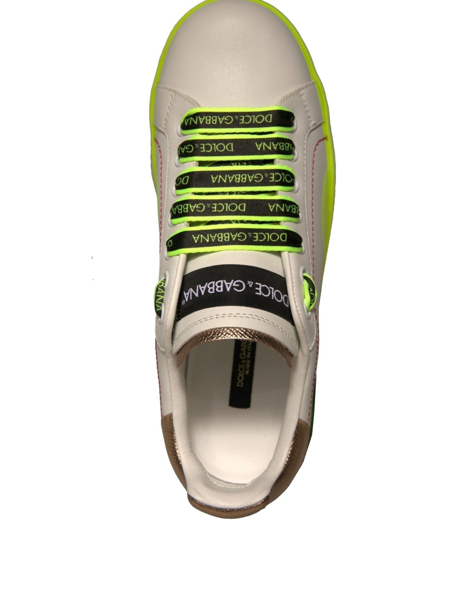 Dolce & Gabbana White Yellow Portofino Leather Sneakers Shoes - SMARTMARTNZ