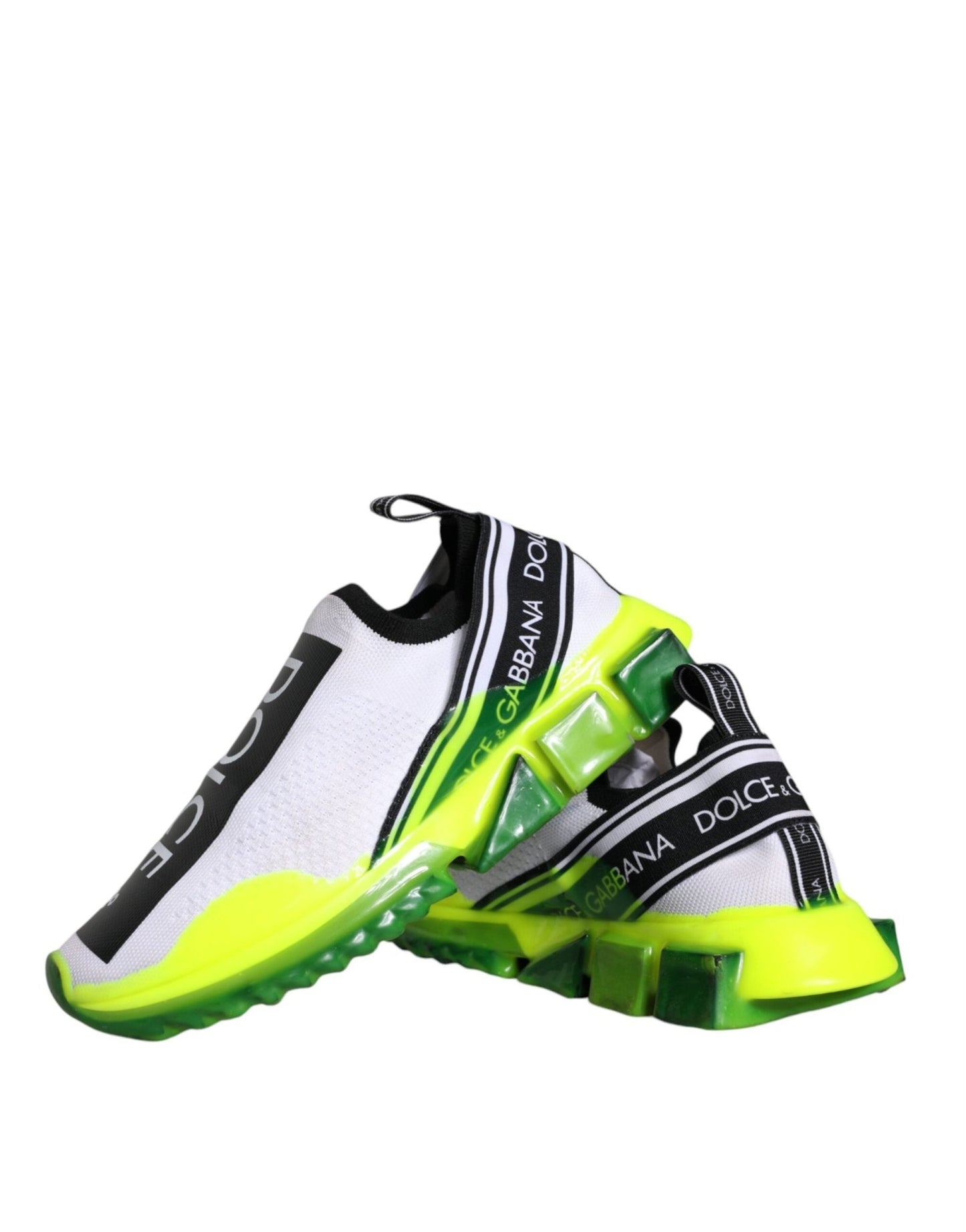 Dolce & Gabbana White Yellow Slip On Sorrento Sneakers Shoes - SMARTMARTNZ