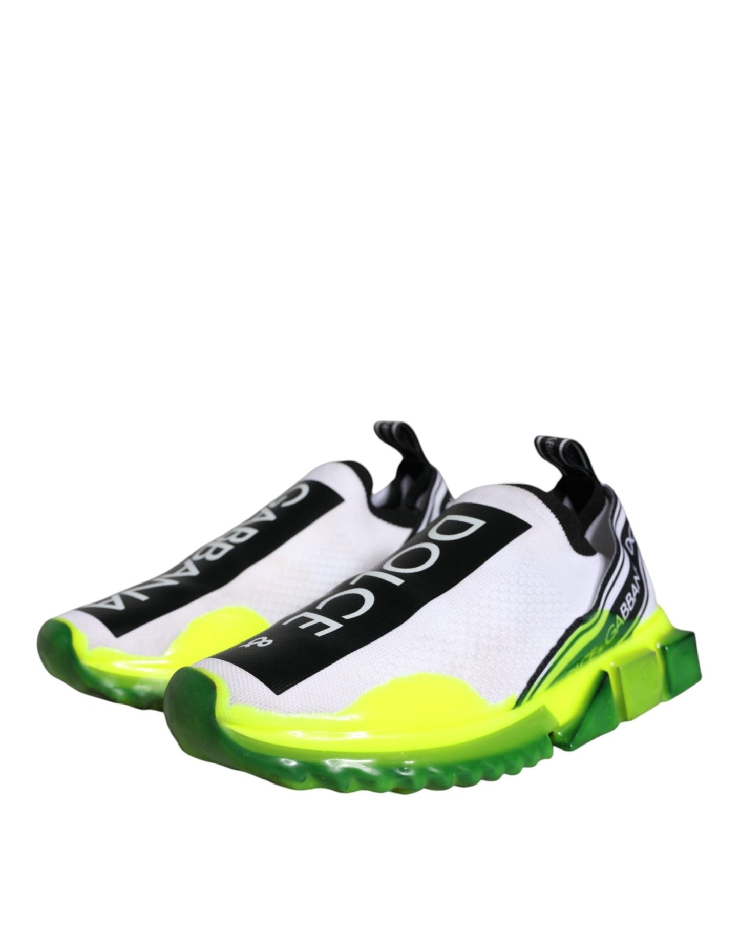 Dolce & Gabbana White Yellow Slip On Sorrento Sneakers Shoes - SMARTMARTNZ