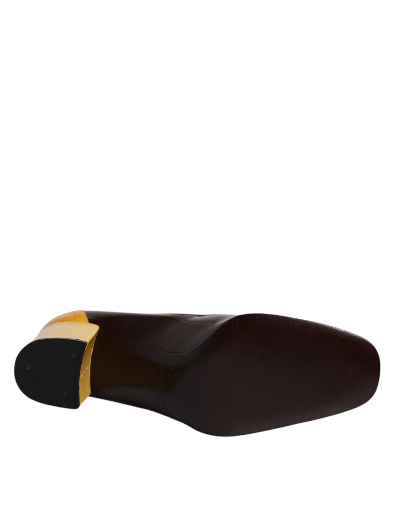 Dolce & Gabbana Yellow Brown Leather Block Heel Pumps Shoes - SMARTMARTNZ