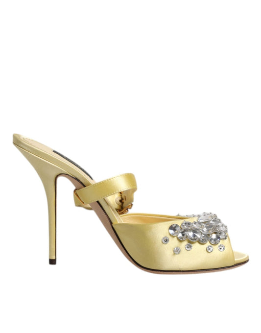 Dolce & Gabbana Yellow Crystal Slides KEIRA Sandals Shoes - SMARTMARTNZ