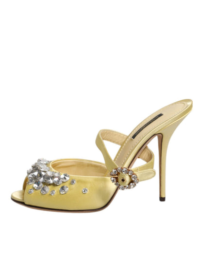 Dolce & Gabbana Yellow Crystal Slides KEIRA Sandals Shoes - SMARTMARTNZ