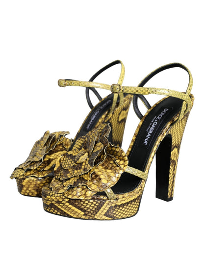 Dolce & Gabbana Yellow Exotic Leather Ankle Strap Heels Sandals Shoes - SMARTMARTNZ