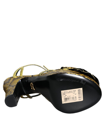 Dolce & Gabbana Yellow Exotic Leather Ankle Strap Heels Sandals Shoes - SMARTMARTNZ