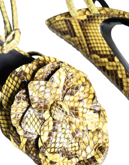 Dolce & Gabbana Yellow Exotic Leather Ankle Strap Heels Sandals Shoes - SMARTMARTNZ
