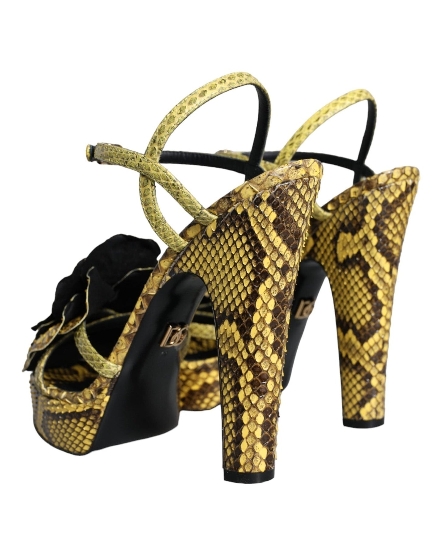 Dolce & Gabbana Yellow Exotic Leather Ankle Strap Heels Sandals Shoes - SMARTMARTNZ
