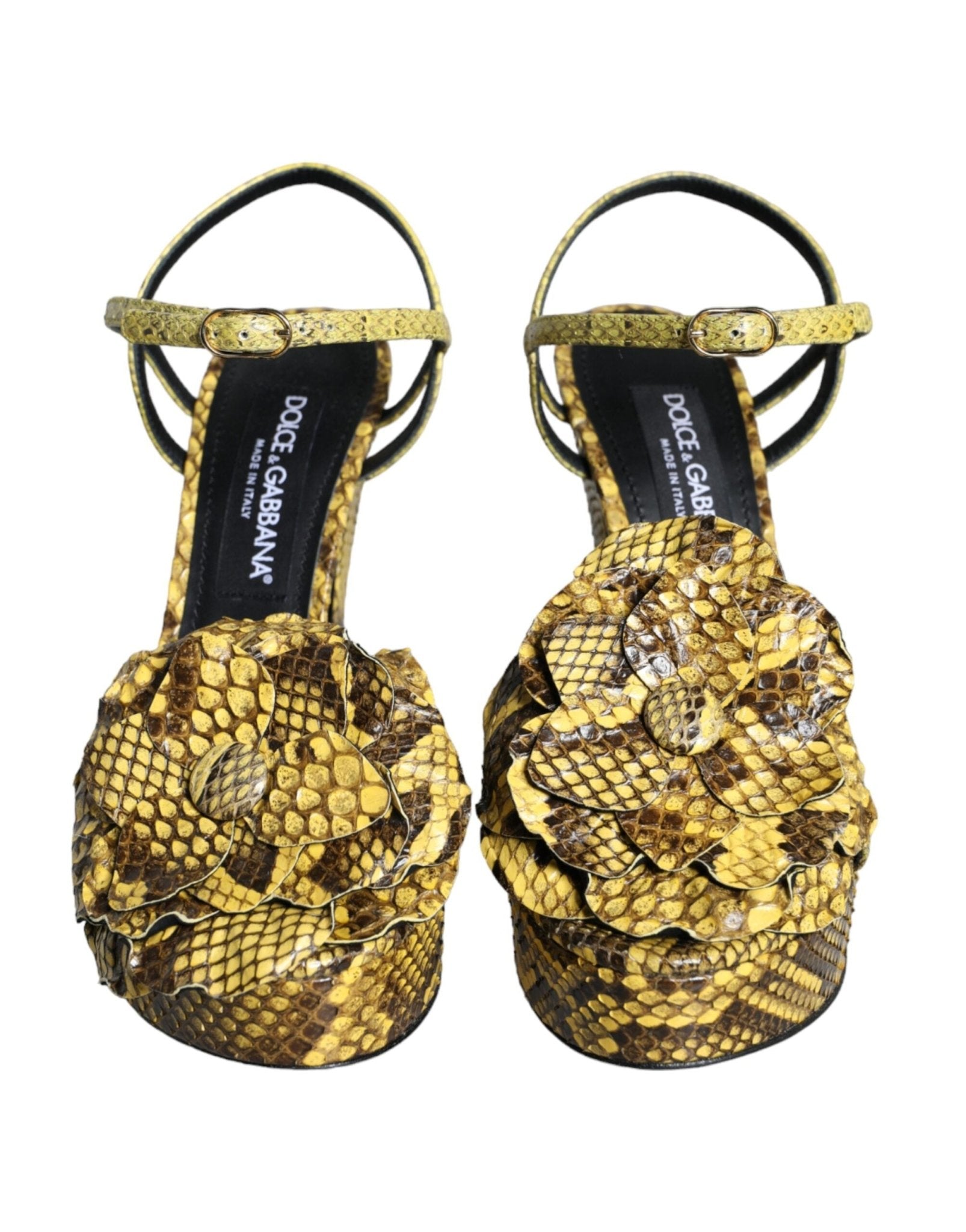Dolce & Gabbana Yellow Exotic Leather Ankle Strap Heels Sandals Shoes - SMARTMARTNZ